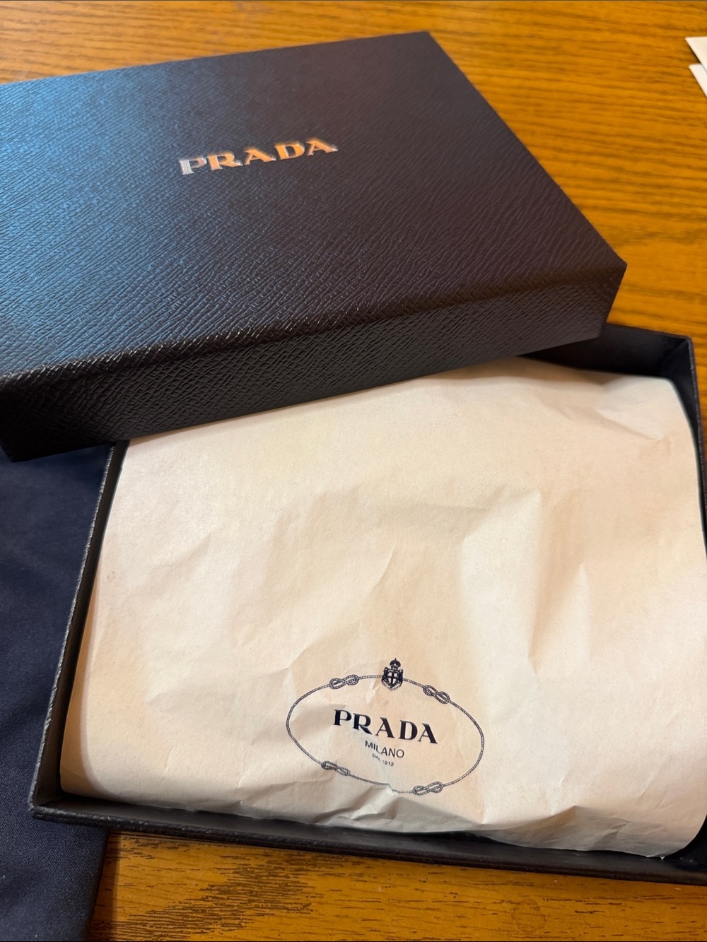 Prada Black Leather Crossbody Wallet with Gold Logo card holder on chain so cute - Picture 9 of 11